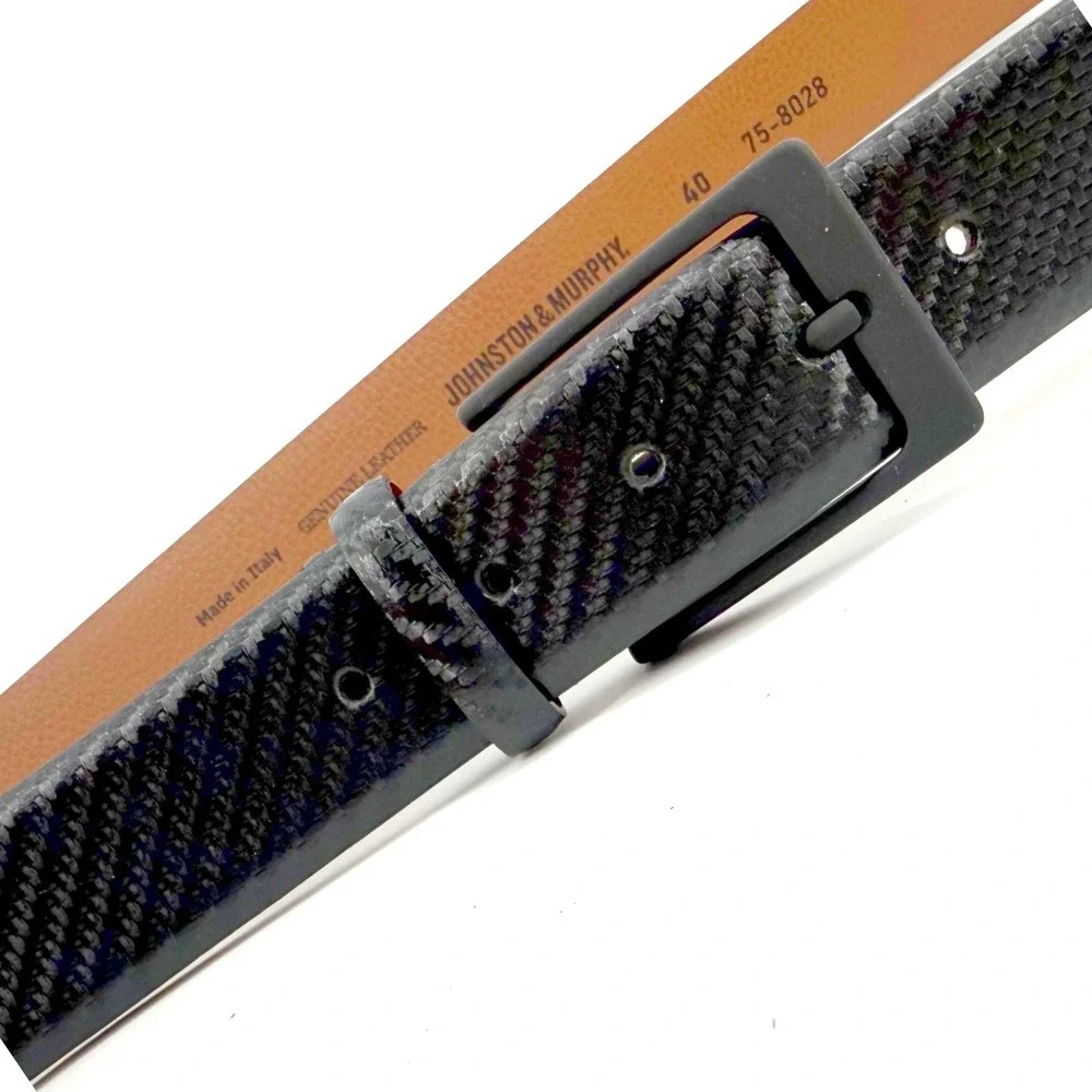 Johnston & Murphy Belt Mens 42 Black Italian Leather Carbon Fiber Menswear